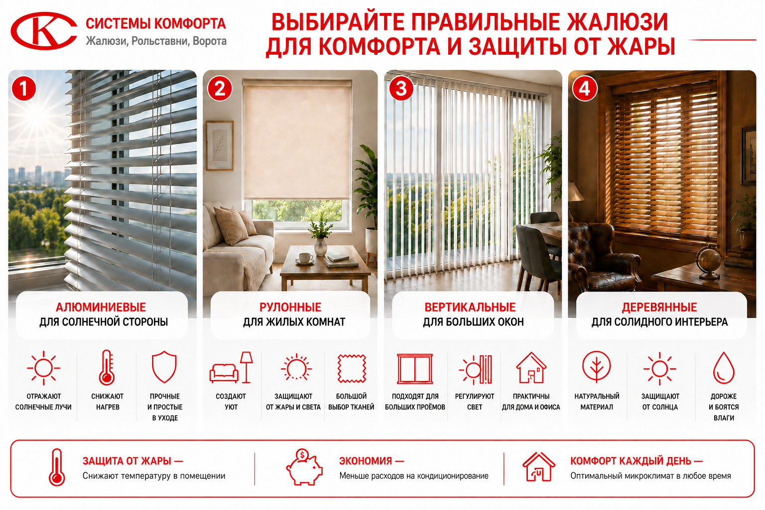 Сравнение типов жалюзи по эффективности защиты от солнца